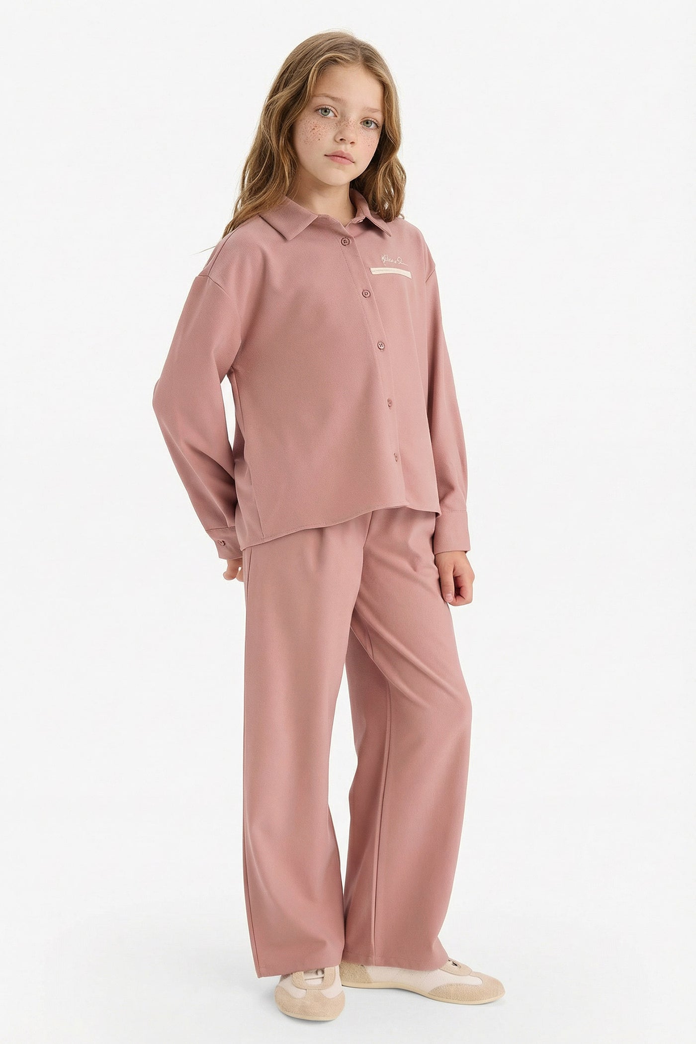 Pink Girl Girl Elastic Waist Wide Leg Trousers Casual